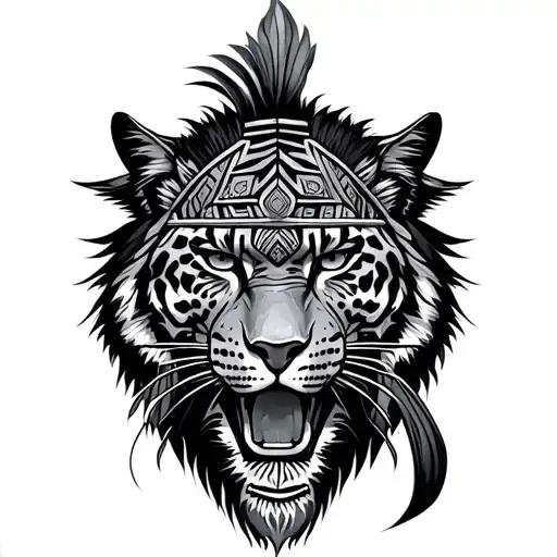 Aztec Warrior Surrounded By Jaguar Heads