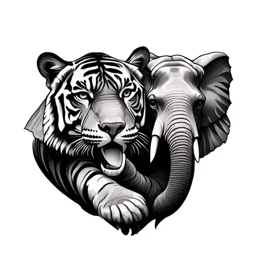 Tiger And Elephant Holding