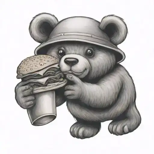 Teddy Bear Holding Burger In Hand