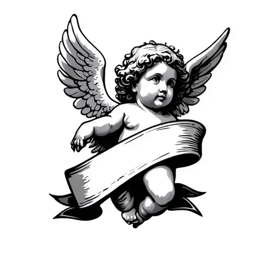 Cherub With Banner Ribbon Across