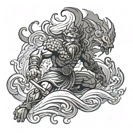 Tattoo Of Sun Wukong With Waves