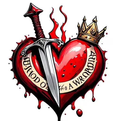 Bloody Dagger Going Through A Heart With A Crown And Words Heart Of A King Blood Of A Warrior