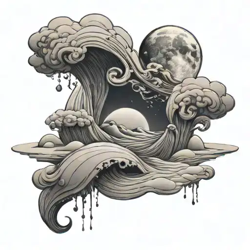 Sand Water And Moon Merging Together