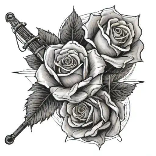 A Rose And A Fishing Rod Forming An X