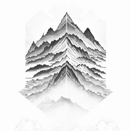 An Intricate Black And Grey Design Of Mountains Surrounded By Swirling Clouds And Bolts Of Lightning