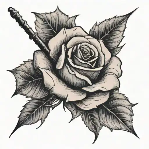 A Long-stemmed Rose And A Fishing Rod Crossed In An X Shape