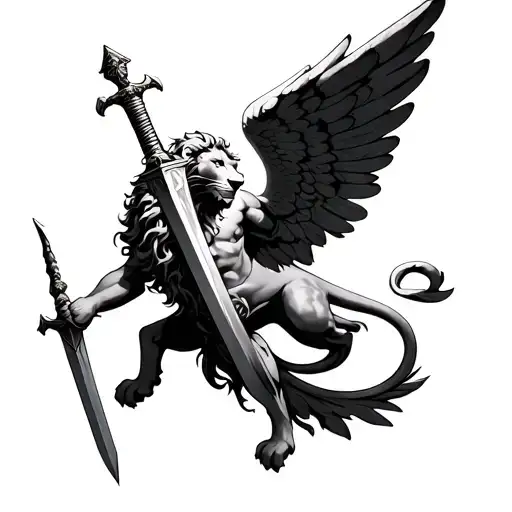 Lion Angel Holding A Sword