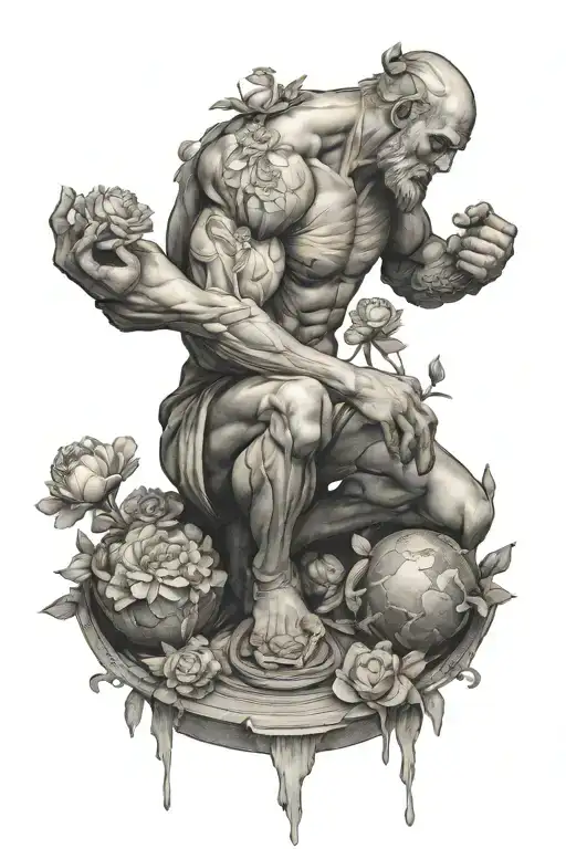 Atlas Holding Earth Flowers By His Feet