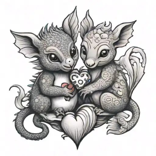 Dragon And Koala Holding A Heart