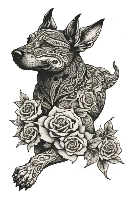 My Dog With Roses And Tribal Patterns