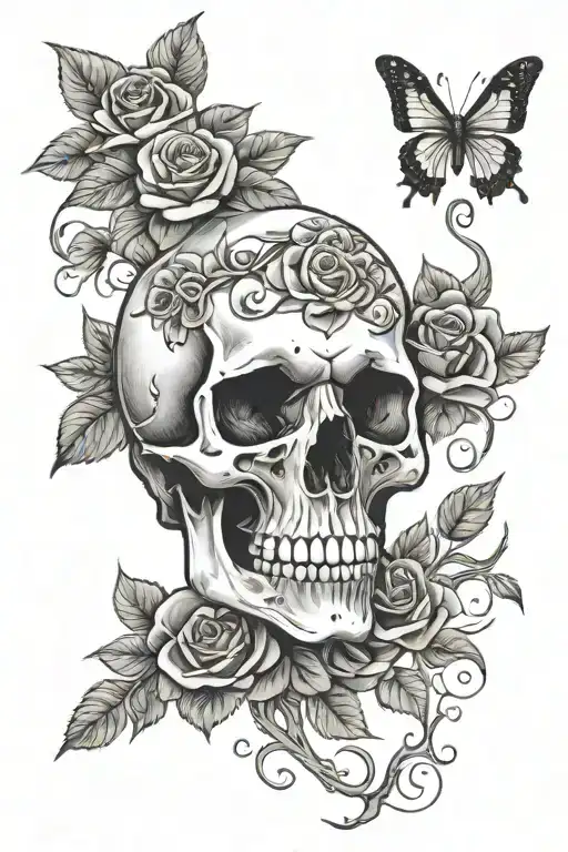Skull And Roses Entwined