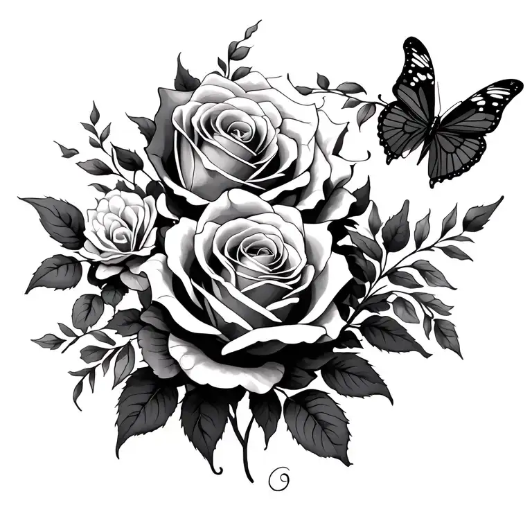 3 Roses And Butterfly Flying