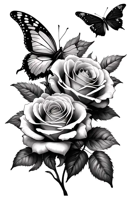 3 Roses And Butterfly Flying