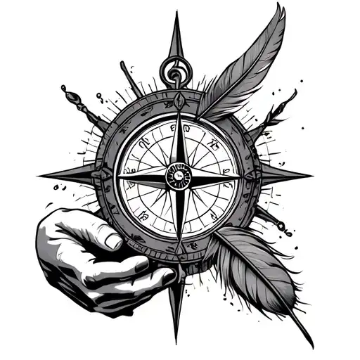 A Compass And A Hand Releasing A Feather And Other Filling