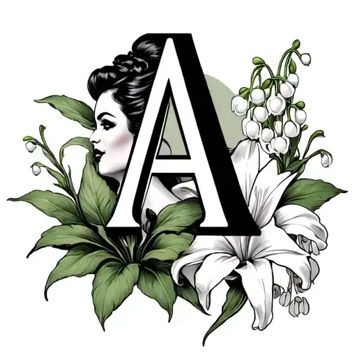 A Pin-up Woman With Lily Of The Valley And The Letter A In Small