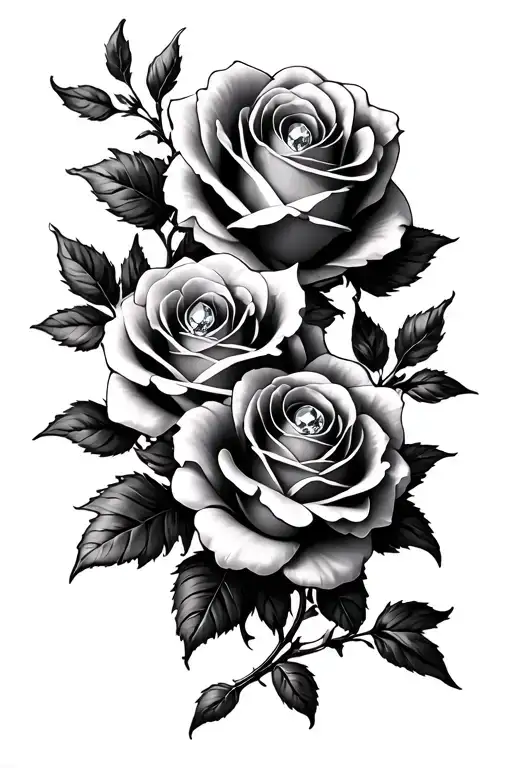 Three Intertwined Roses With Precious Jewels
