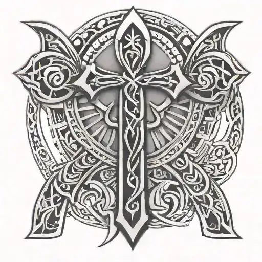 Ankh Symbol W Tribal Pattern