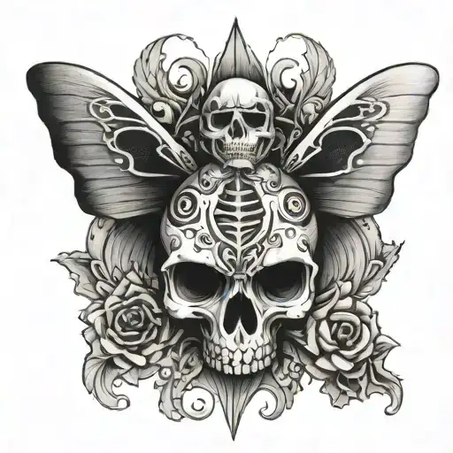 Symmetrical Moth With Skull In Middle
