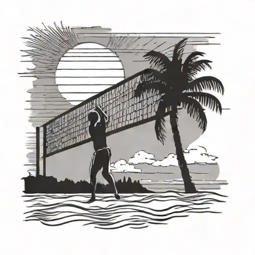 Playing Beach Volleyball And California Sun Setting