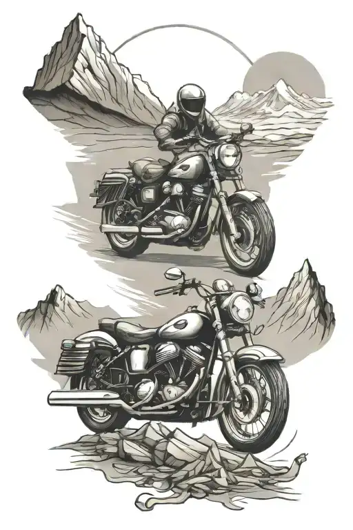 Mountain And Two Motor Cycles