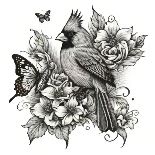Cardinal And Butterflies
