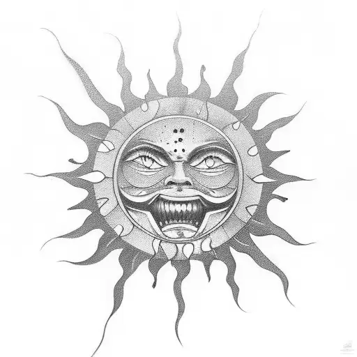 Cool Sun Design With Dotted Line That Look Like Shadows