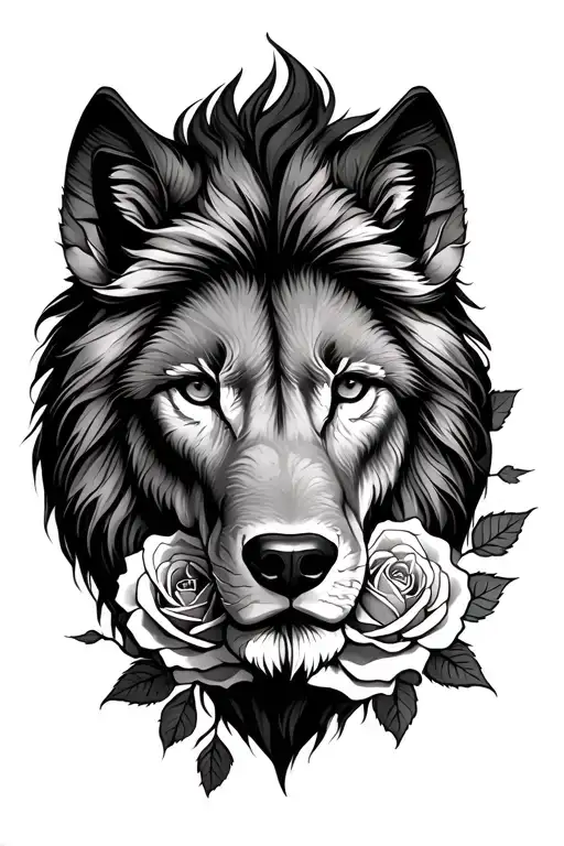 Lion And Roses And Wolf