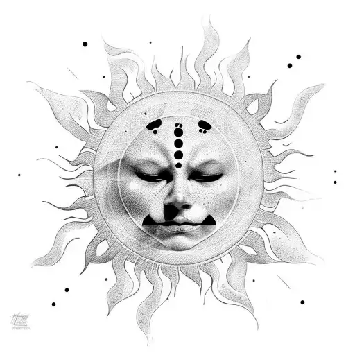 Cool Sun Design With Dotted Line That Look Like Shadows Without Face