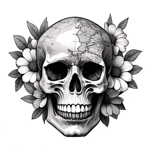Skull Flowers With Map Inside Representing