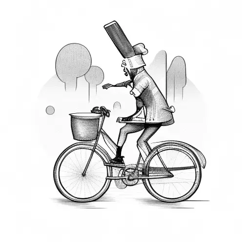 A Sketch Of A Chef Riding A Bike Through A Scenic Countryside