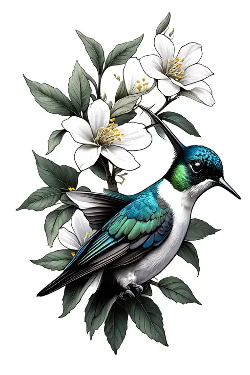 Hummingbird With Honeysuckle Flowers