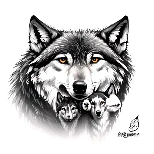 Wolf With Family In A Mystic Forest