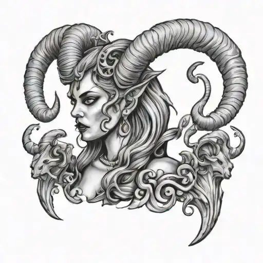 Female Demon With Ram Horns