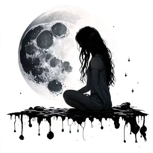 Moon With Young Girl Sitting