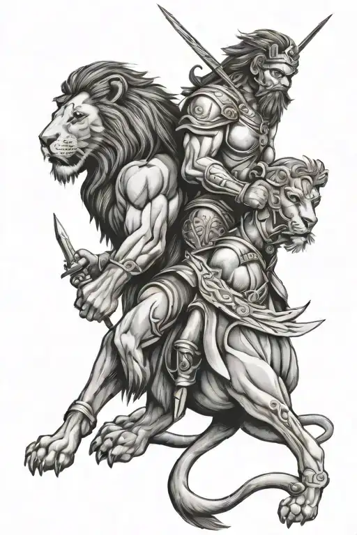 Lion And Warrior Holding
