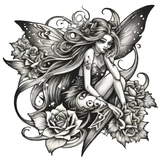 Scary Fairy With Stars And Flowers