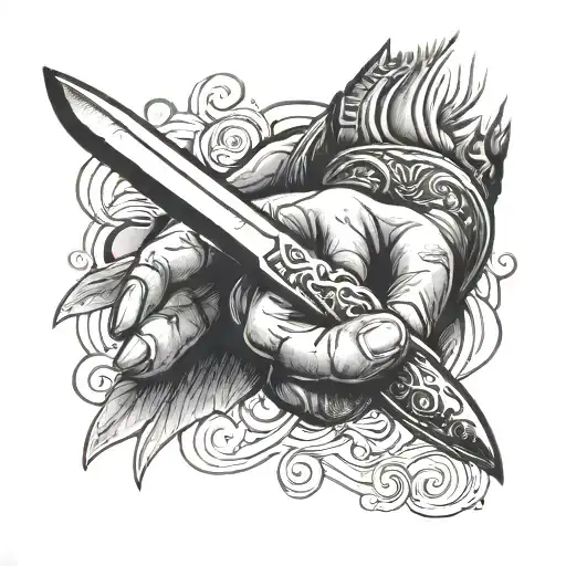 Black Hand Holding A Knife