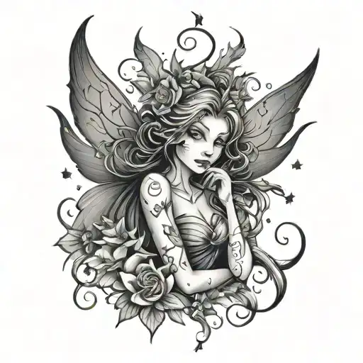 Scary Fairy With Stars And Flowers Intertwined