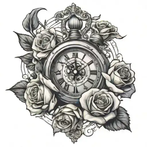 Money And Roses Surrounding A Clock