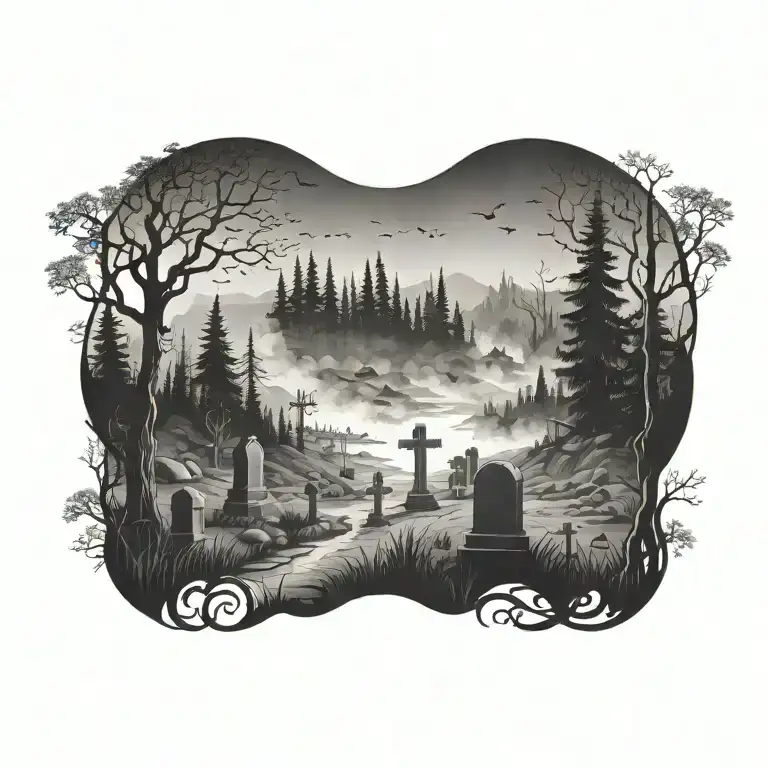 Graveyard Scene With Forest Scene