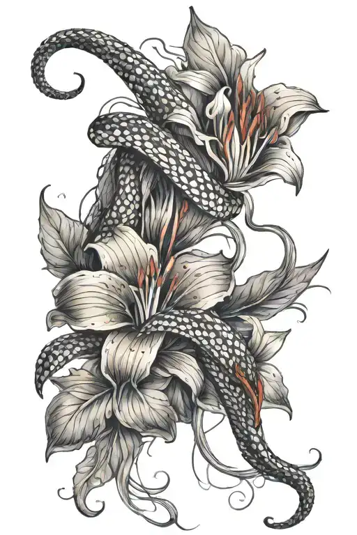 A Snake Wrapping Around A Red Spider Lilly Flower