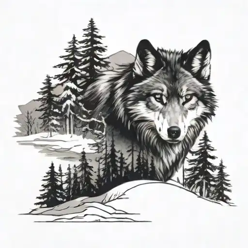 Dark Snowy Landscape With A Subtle Wolf