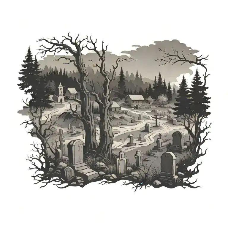 Graveyard Scene With Forest Scene