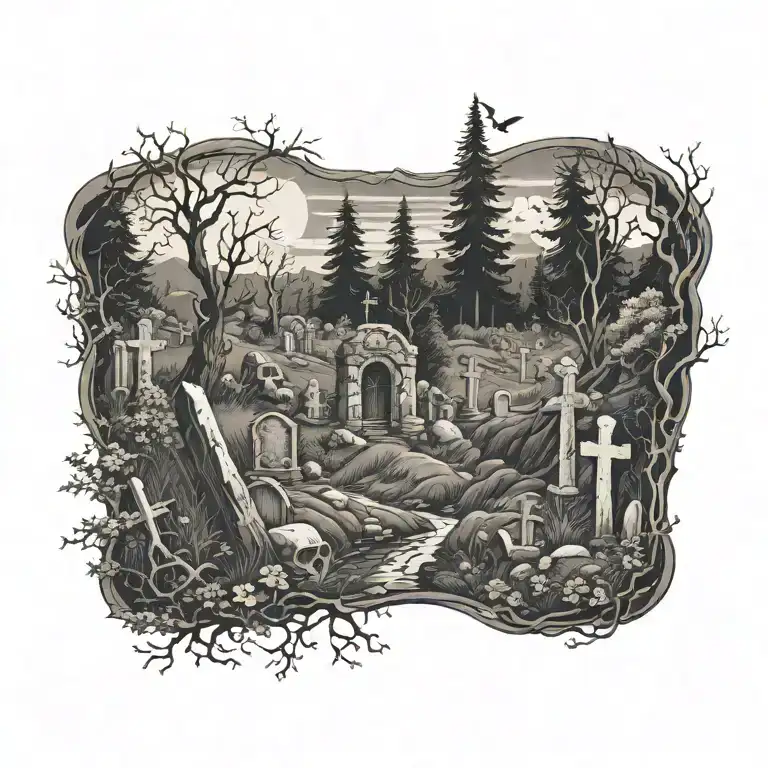 Graveyard Scene With Forest Scene