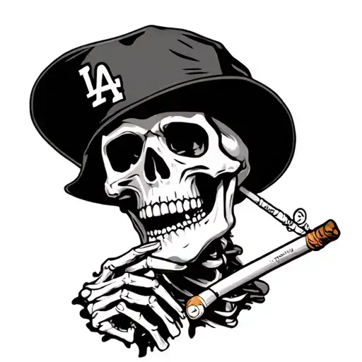 Skeleton Holding A Blunt With La Hat On