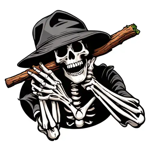 Skeleton Holding A Backwood With La Hat On