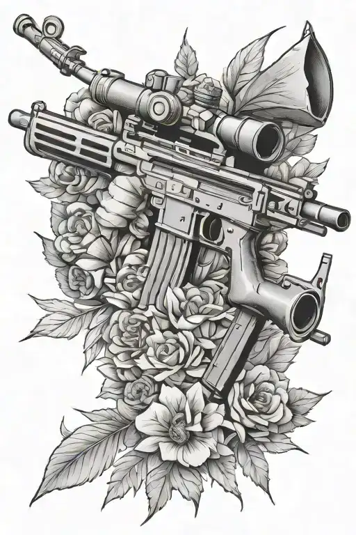 Russian Machine Gun Ok Covered With Dead Flowers Mountains As Background
