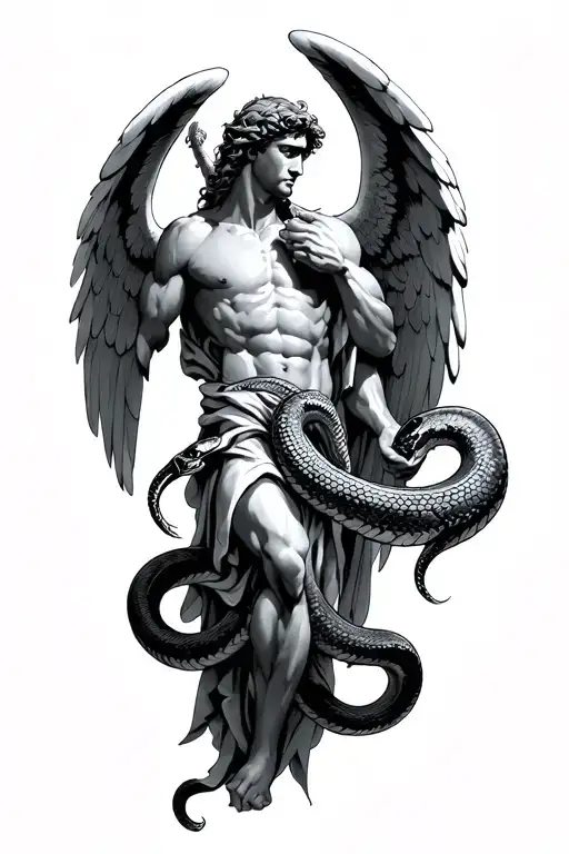 Archangel Michael Choking Snake In His Hand