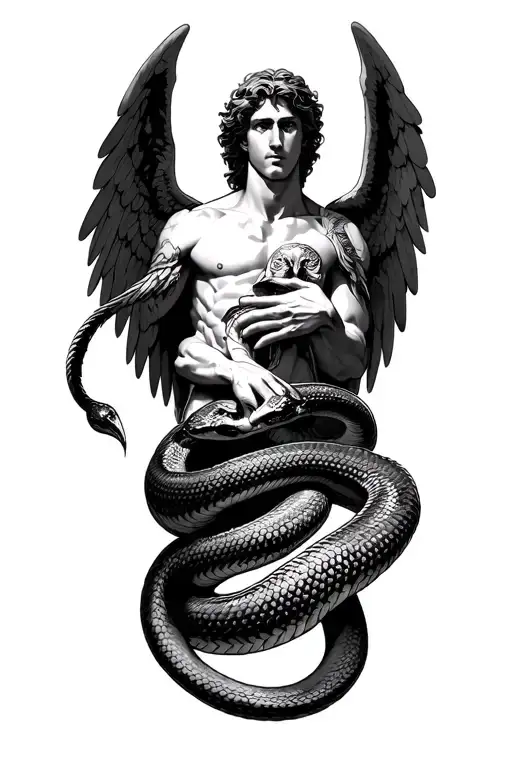Archangel Michael Choking Snake With His Hand