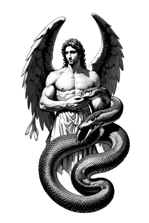 Archangel Michael Choking Snake With His Hand